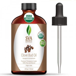 Aceite esencial de clavo SVA Organics 100% natural, aceite aromático de grado terapéutico, 4 onzas líquidas con cuentagotas | aceites de hierbas puras